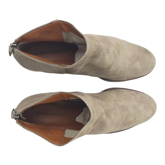 Lucky Brand Bremma Suede Leather Ankle Boots Size US 10 EU 40 Back Zip Taupe - Picture 6 of 11
